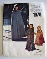 1978 GIRLS VOGUE LONG DRESS & HOODED CAPE LENGTHS PATTERN 10, 7 choice